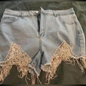 Denim shorts with rhinestone trim. New with tags